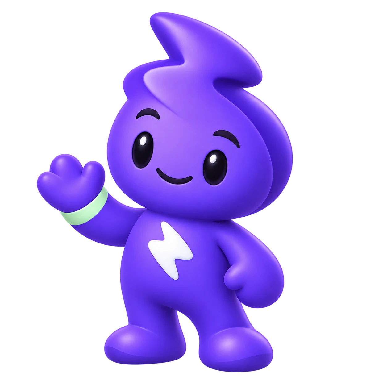 Snapp, a purple lightning mascot, giving a friendly wave